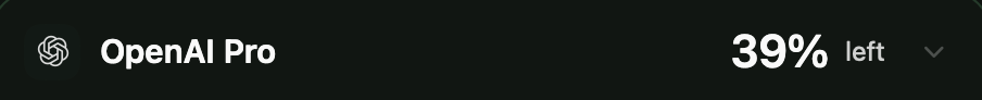A row from the Reserve dashboard: OpenAI Pro, 39% left.