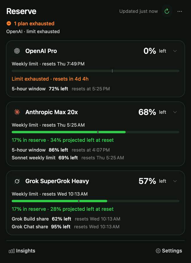 The same exhausted state in dark mode.