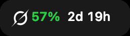 The menu bar item pinned to Grok: 57% and 2d 19h.